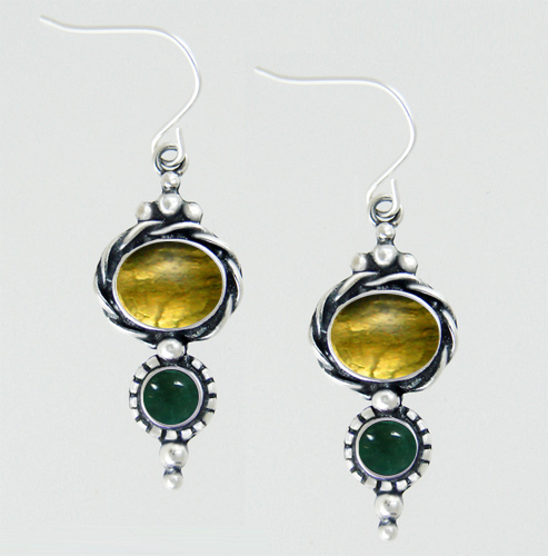 Sterling Silver Drop Dangle Earrings With Citrine And Fluorite